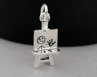 Artist Easel Charm, Silver Artist Charm for Necklace or Bracelet, Art Charm, Paint Canvas Charm, Painter Charm, Gift for Artist