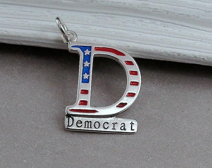 925 Sterling Silver Democrat Charm, Democrat Pendant, Democrat Necklace, Political Party Charm, Gift for Democrat, Gift for Liberal