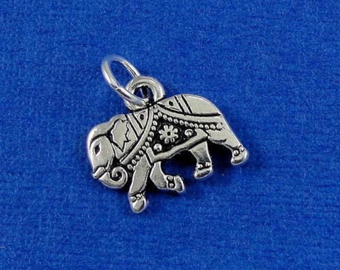 Indian Elephant Charm - Silver Plated Indian Elephant Gita Charm for Necklace or Bracelet