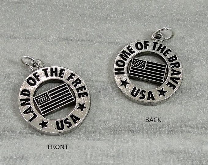 Land of the Free Home of the Brave Charm, Silver USA Patriotic Charm, National Anthem Charm, Proud American Charm, Military Veteran Charm