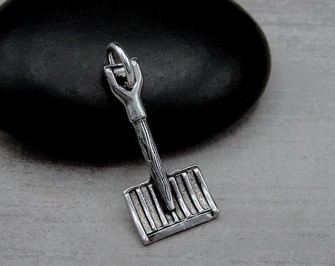 Snow Shovel Charm, Silver Plated Snow Shovel Pendant, Winter Charm, Blizzard Charm, Shoveling Charm, Winter Themed Charms