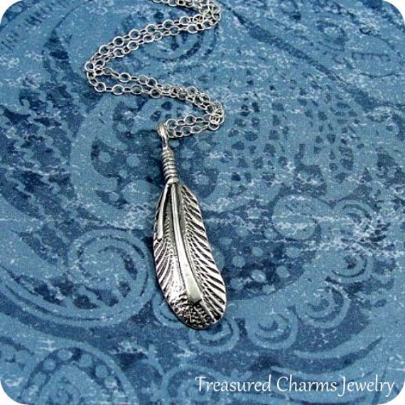 Feather Necklace Sterling Silver Feather Charm on a Silver - Etsy