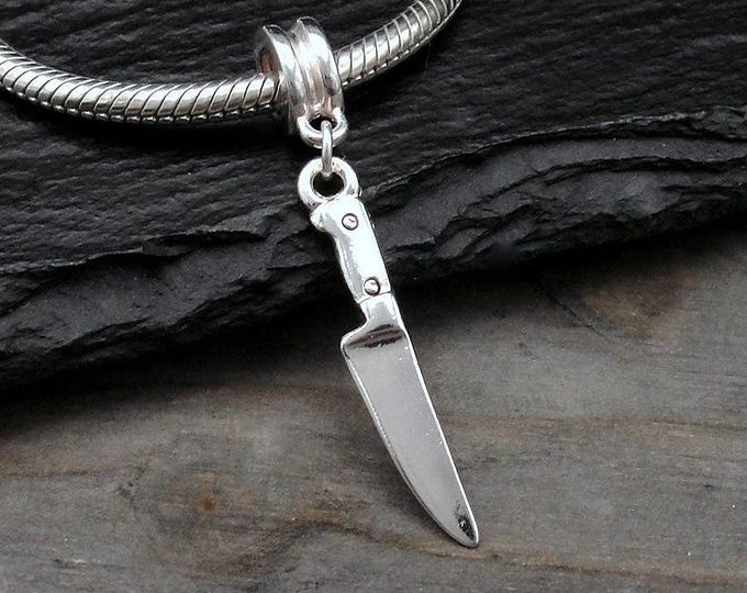Miniature Knife Charm, Silver Kitchen Knife European Dangle Charm, Chef Charm, Baking Gift, Knife Pendant, Gift for Baker