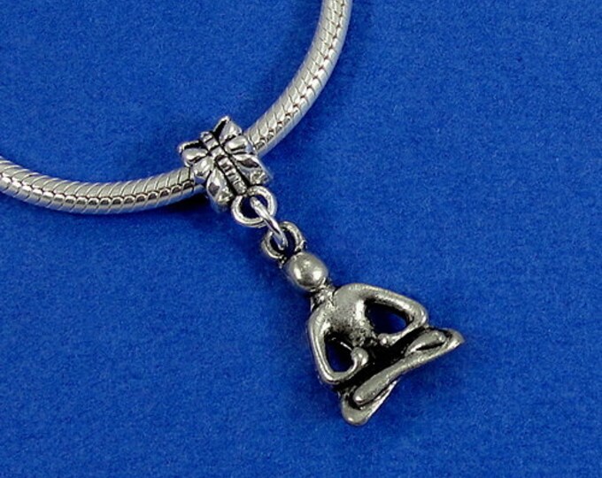 Meditation Figurine European Dangle Bead Charm - Silver Meditation Yoga Pose Charm for European Bracelet