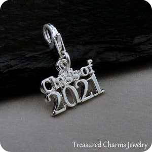 CLOSEOUT - Class of 2021 Charm, 2021 Graduation Charm, Silver or Gold Class of 2021 Graduation Charm with Lobster Clasp