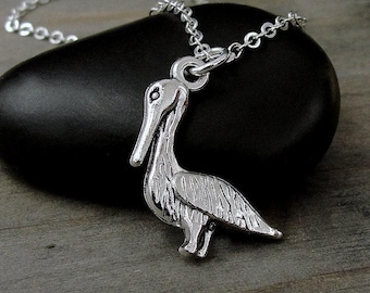 Pelican Necklace, Silver Plated Pelican Charm Necklace, Pelican Pendant, Seabird Necklace, Seabird Charm, Ocean Necklace, Nautical Necklace