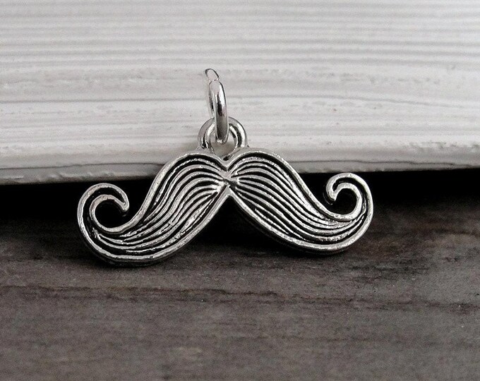 Silver Mustache Charm, Moustache Charm, Facial Hair Charm, Beard Charm, Barber Charm, Barber Gift, Hair Stylist Charm, Hair Stylist Gift
