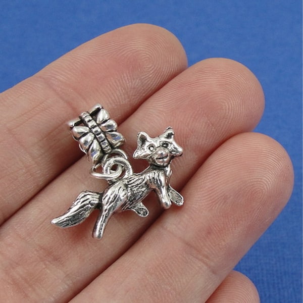 Fox European Dangle Bead Charm - Silver Fox Charm for European Bracelet