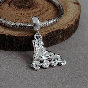 Inline Skates European Charm, Silver Rollerblaes Dangle Charm, Rollerblading Charm with Bail, Inline Skate Large Hole Bead, Skater Gift