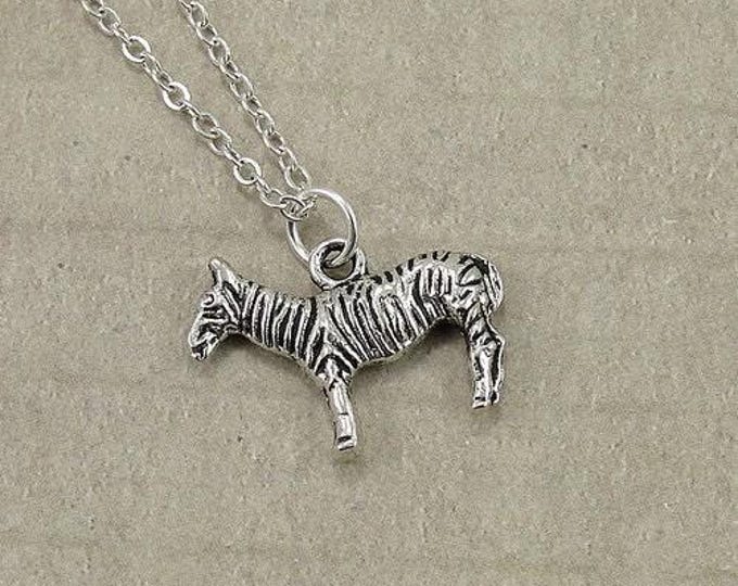 Zebra Necklace, Silver Zebra Charm on a Silver Cable Chain