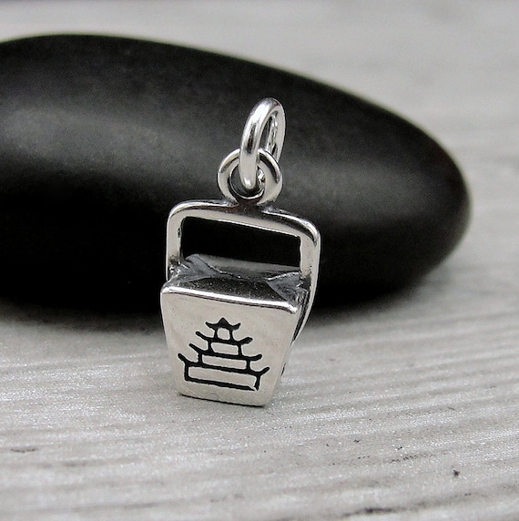 3-D Chinese Food Take Out Box Charm Sterling Silver 3-D Chinese Food Take Out Box Charm Sterling Silver