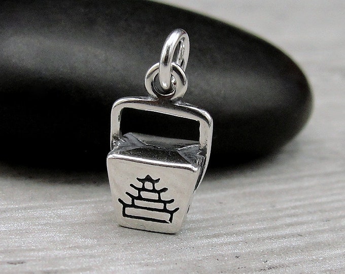 Chinese Takeout Charm, Sterling Silver Chinese Food Charm for Necklace or Bracelet, 3D Takeout Food Charm, Chinese Food Gift Jewelry