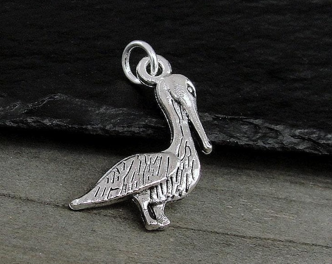 Pelican Charm, Silver Pelican Pendant for Necklace or Bracelet, Seabird Charm, Bird Charm, Beach Bird Pendant, Pelican Gift, Pelican Jewelry