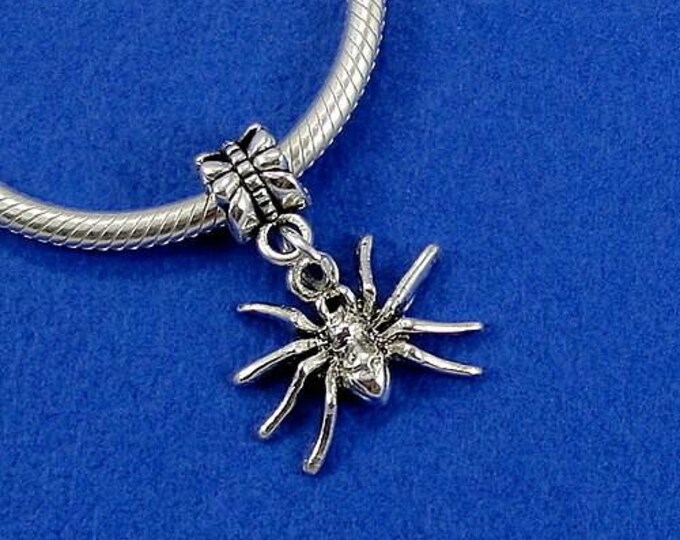 Spider European Dangle Bead Charm - Silver Spider Charm for European Bracelet