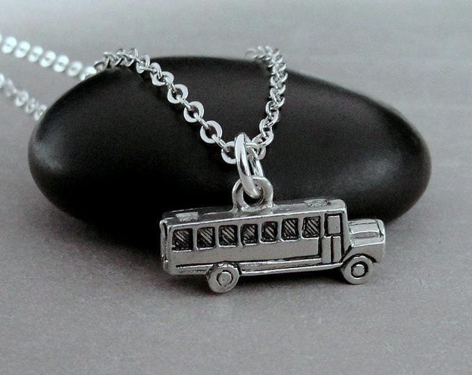 School Bus Necklace, Silver 3D School Bus Charm Necklace, Bus Driver Charm Necklace, School Charm, Back to School Gift, Bus Driver Gift