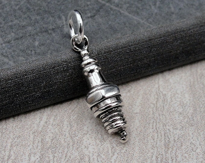 925 Sterling Silver 3D Spark Plug Charm, Auto Mechanic Charm, 3D Spark Plug Pendant, Car Truck Parts Charm, Mechanic Gift Jewelry