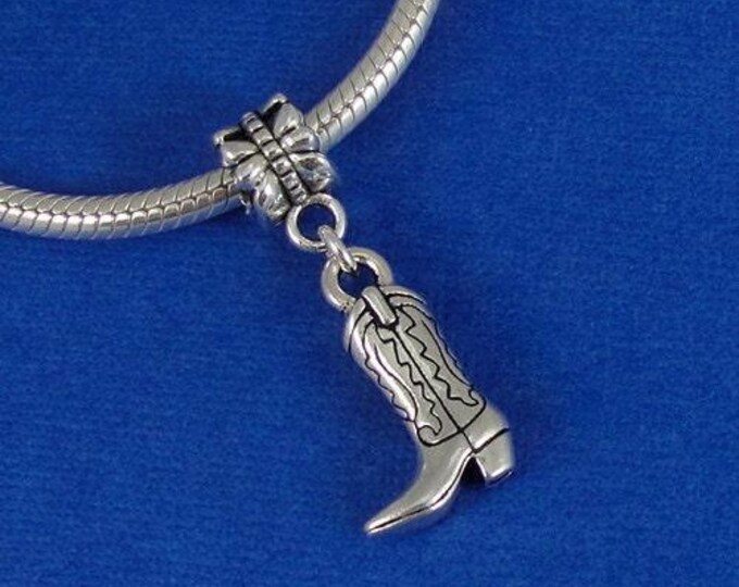 Cowboy Boot European Dangle Bead Charm - Silver Cowboy Boot Charm for European Bracelet