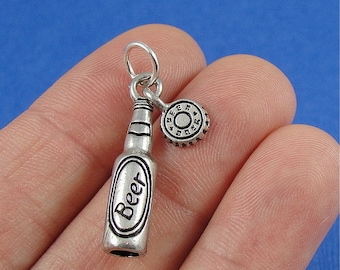 Charme de bouteille de bière - Charme de bouteille de bière plaqué argent pour collier ou bracelet