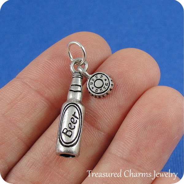 Beer Bottle Charm - Silver Plated Beer Bottle Charm for Necklace or Bracelet