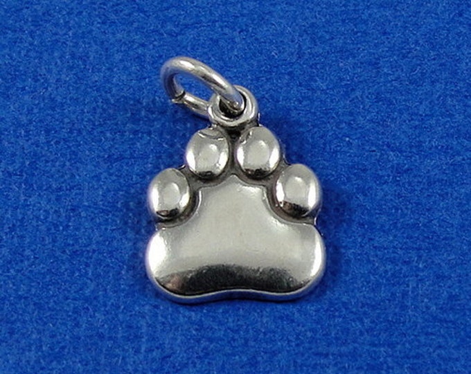 Paw Print Charm - Sterling Silver Small Paw Print Charm for Necklace or Bracelet