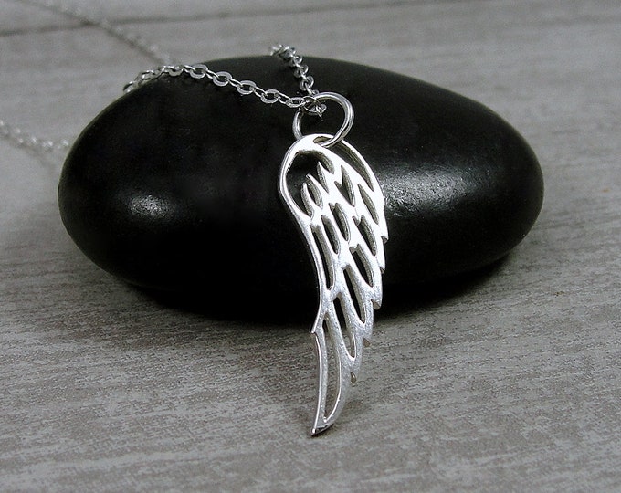Sterling Silver Angel Wing Necklace, Guardian Angel Memorial Necklace, Angel Wing Charm, Faith and Prayer Jewelry