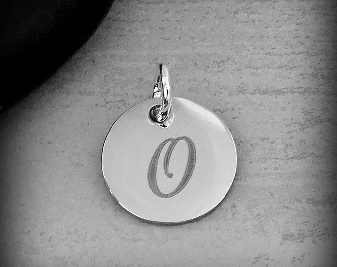 Stainless Steel Letter O Charm, Silver Engraved Letter O Round Disc Initial Charm, Cursive O Charm, Engraved Alphabet Script Font Pendant