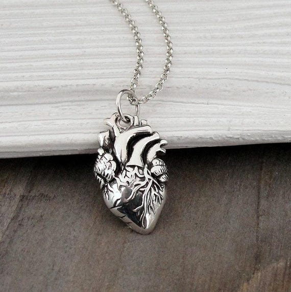 Anatomical Heart Necklace, Sterling Silver Anatomical Heart Anatomical Heart Necklace, Sterling Silver Anatomical Heart