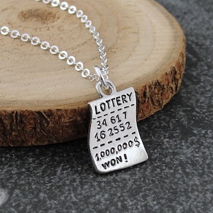 Lottery Ticket Necklace, Silver Plated Lottery Ticket Charm Necklace, Lottery Winner Charm, Lucky Lottery Necklace, Lottery Gift Jewelry