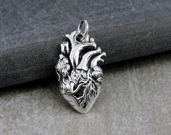 Anatomical Heart Charm, Sterling Silver Anatomical Heart Charm for Necklace, Human Heart Charm, Beating Heart Charm, Realistic Heart Charm