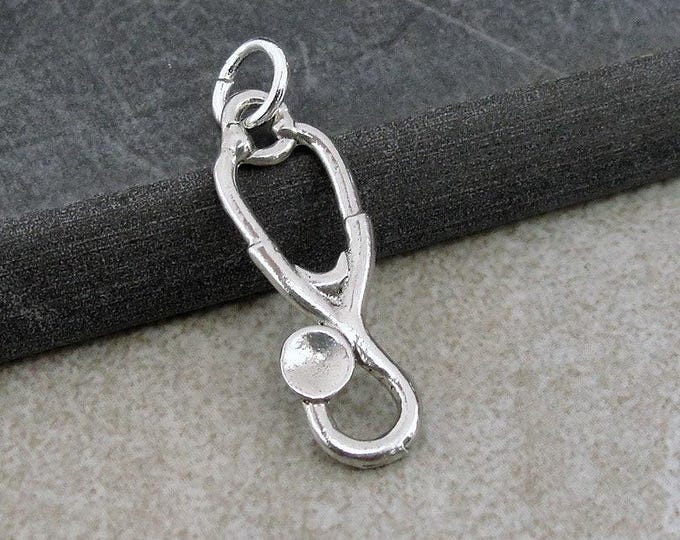 Silver Stethoscope Charm, Stethoscope Necklace Charm, Doctor Charm, Nurse Charm, Medical Instrument Charm, Nurse Gift, Doctor Gift