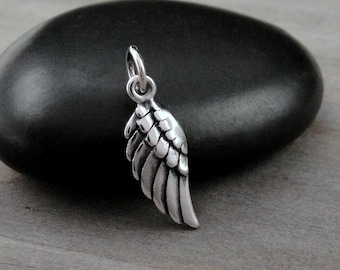 925 Sterling Silver Angel Wing Charm, One-sided Tiny Pendant for Bracelet or Necklace