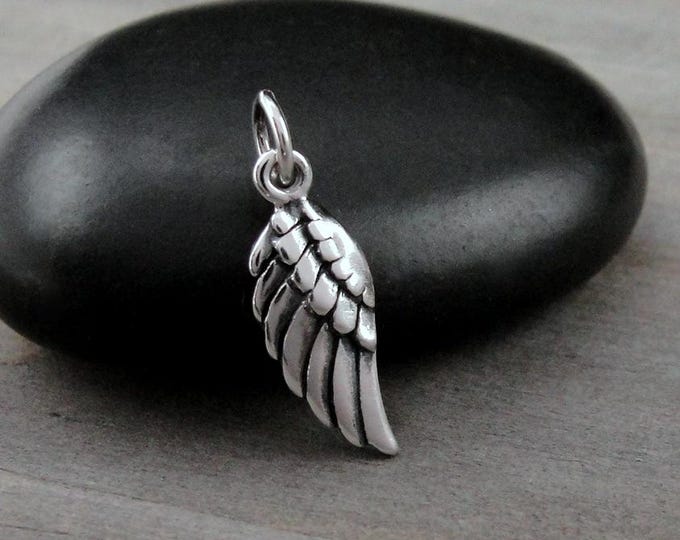 925 Sterling Silver Angel Wing Charm, One-sided Tiny Pendant for Bracelet or Necklace
