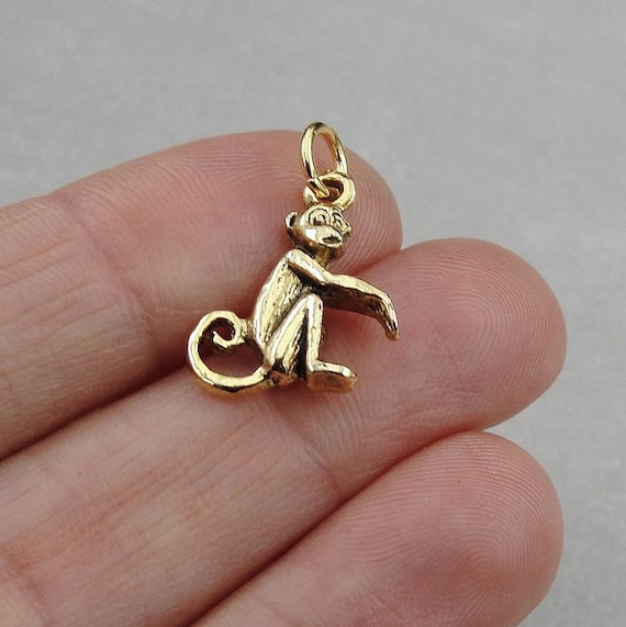 Monkey Charm, Gold Monkey Charm for Necklace or Bracelet, Jungle