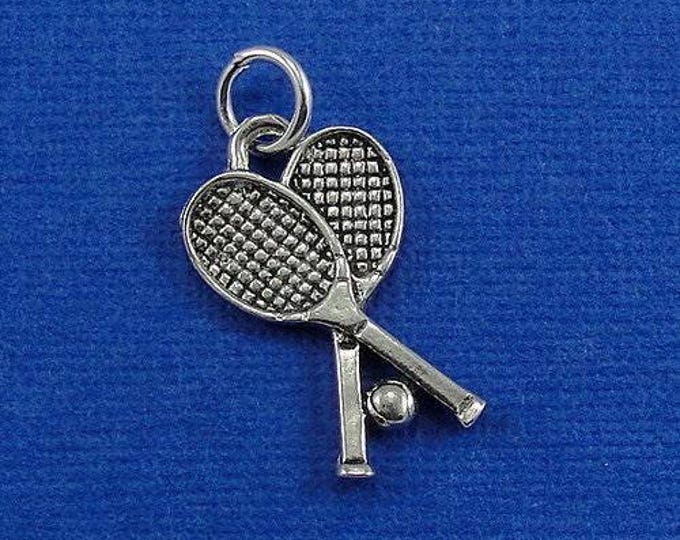 Tennis Rackets Charm - Silver Plated Tennis Rackets Charm for Necklace or Bracelet