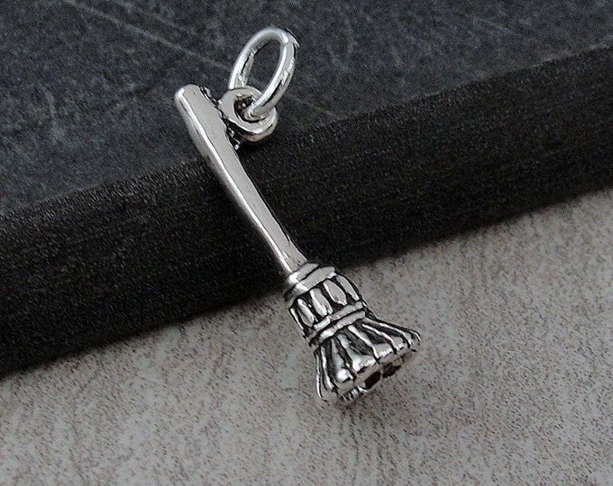 Broom Charm, Sterling Silver Witch's Broom Charm for Necklace or Bracelet, Halloween Charm, Broomstick Charm, Halloween Jewelry