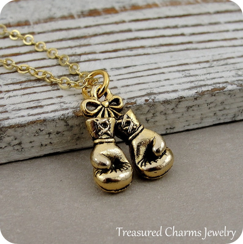Boxing Gloves Necklace Gold Boxing Charm Necklace Boxer Etsy
