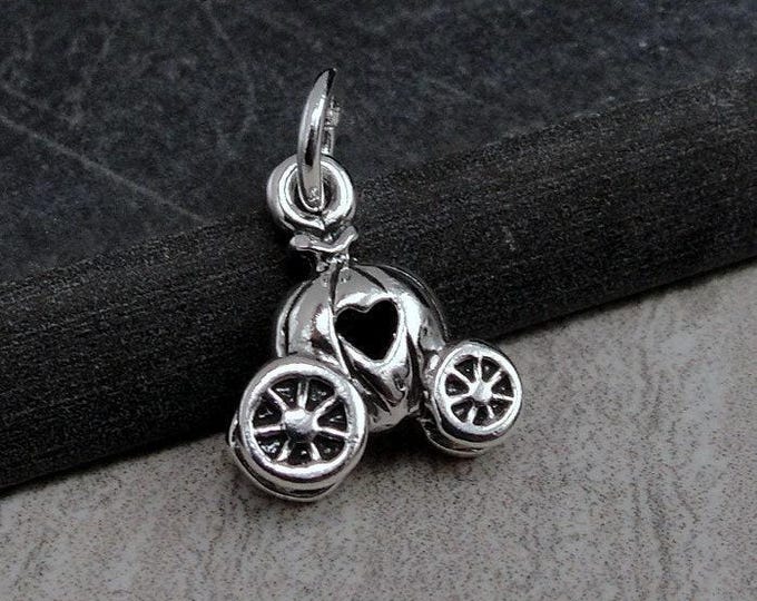 Pumpkin Carriage Charm, Sterling Silver 3D Pumpkin Coach Charm for Necklace or Bracelet, Fairytale Charm, Fairy Tale Princess Charm Jewelry