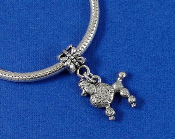 French Poodle European Dangle Bead Charm - Silver Poodle Charm for European Bracelet