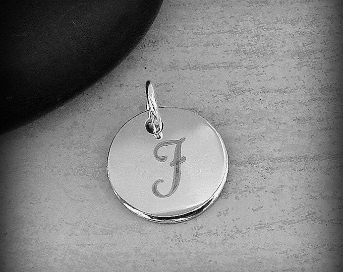 Stainless Steel Letter J Charm, Silver Engraved Letter J Round Disc Initial Charm, Cursive J Charm, Engraved Alphabet Script Font Pendant