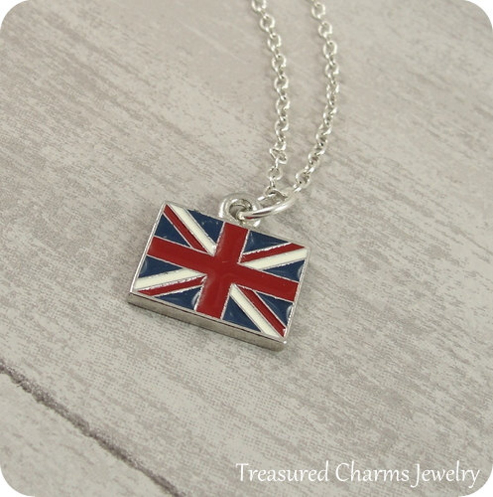 British Flag Necklace Silver British Flag Charm on a Silver Etsy