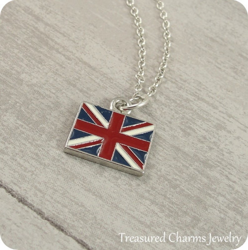 British Flag Necklace Silver British Flag Charm on a Silver Etsy