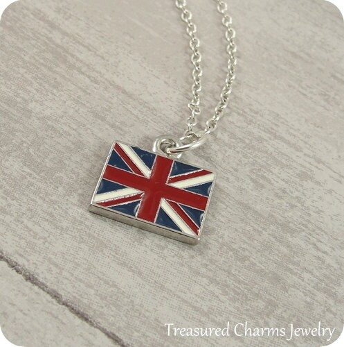 British Flag Necklace Silver British Flag Charm on a Silver - Etsy