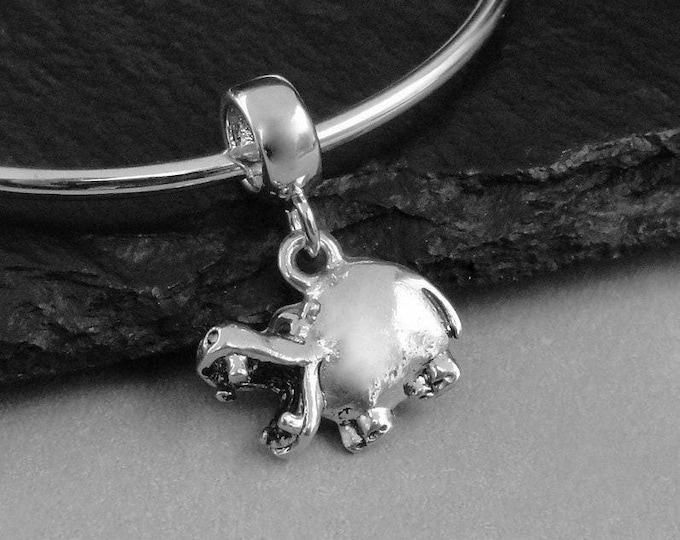 Hippopotamus European Charm, Silver 3D Hippo Dangle Charm, Hippopotamus Charm, Silver African Hippo Charm, Hippopotamus Large Hole Bead