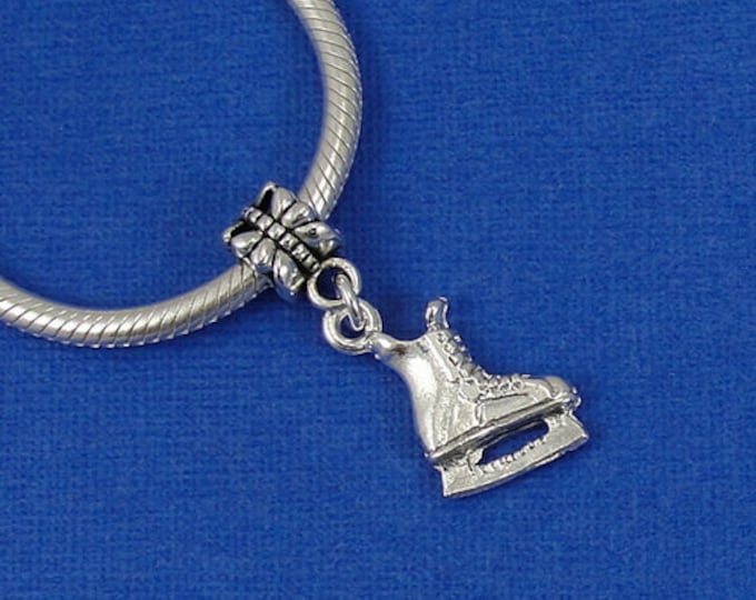 Ice Skate European Dangle Bead Charm - Silver Ice Skating Charm for European Bracelet