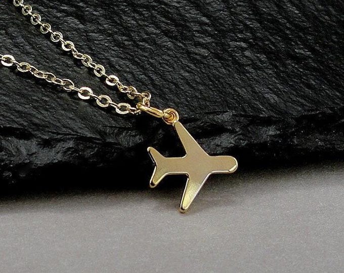 Gold Airplane Necklace, Gold Jet Plane Charm Necklace, Miniature Airplane Charm Necklace, Airplane Jewelry, Flight Attendant Gift Jewelry