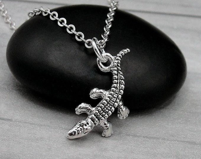 Alligator Necklace, Silver Plated Alligator Charm Necklace, Gator Necklace, Crocodile Charm, Alligator Gift, Alligator Jewelry