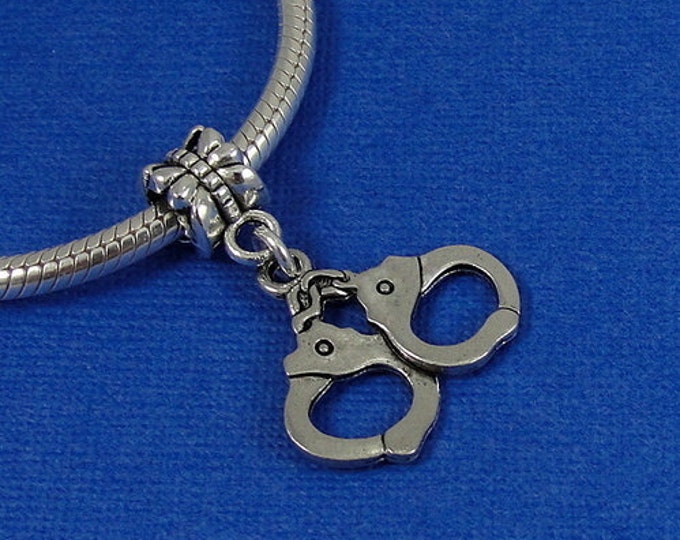 Handcuffs European Dangle Bead Charm - Silver Handcuffs Charm for European Bracelet