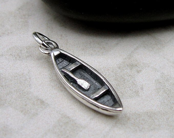 Canoe Charm, 925 Sterling Silver Canoe Necklace Charm, Kayak Charm, Row Boat Charm, Boating Charm, Boater Charm, Rowing Charm, Canoe Gift