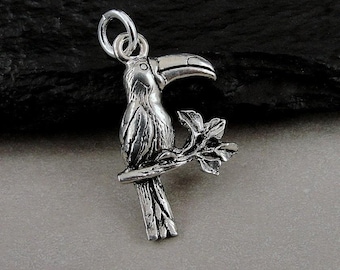 Silver Toucan Charm, Toucan Necklace Charm, Tropical Bird Charm, Parrot Charm, Toucan Bird Pendant, Tropical Island Jewelry