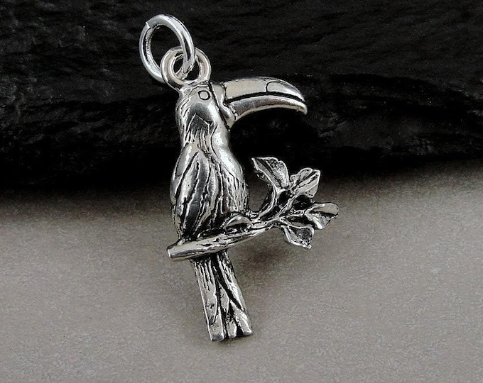 Silver Toucan Charm, Toucan Necklace Charm, Tropical Bird Charm, Parrot Charm, Toucan Bird Pendant, Tropical Island Jewelry